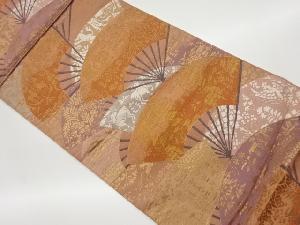 リサイクル　扇に動物・草花模様織出し袋帯